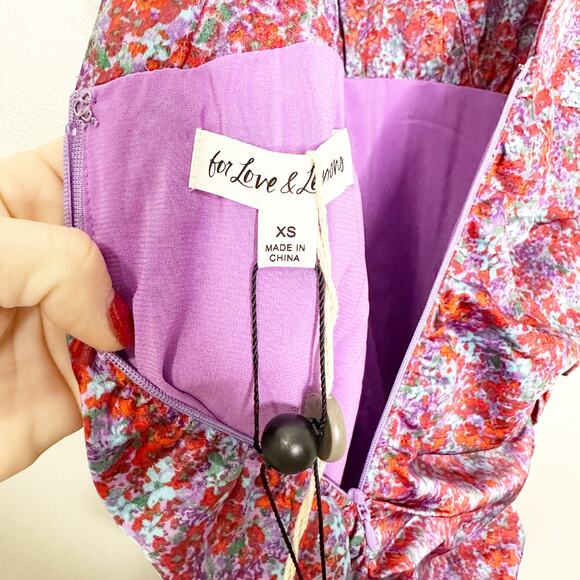 For Love & Lemons Charlie Floral Ruched Puff Sleeve Dress Blossom XS NEW - Picture 8 of 9